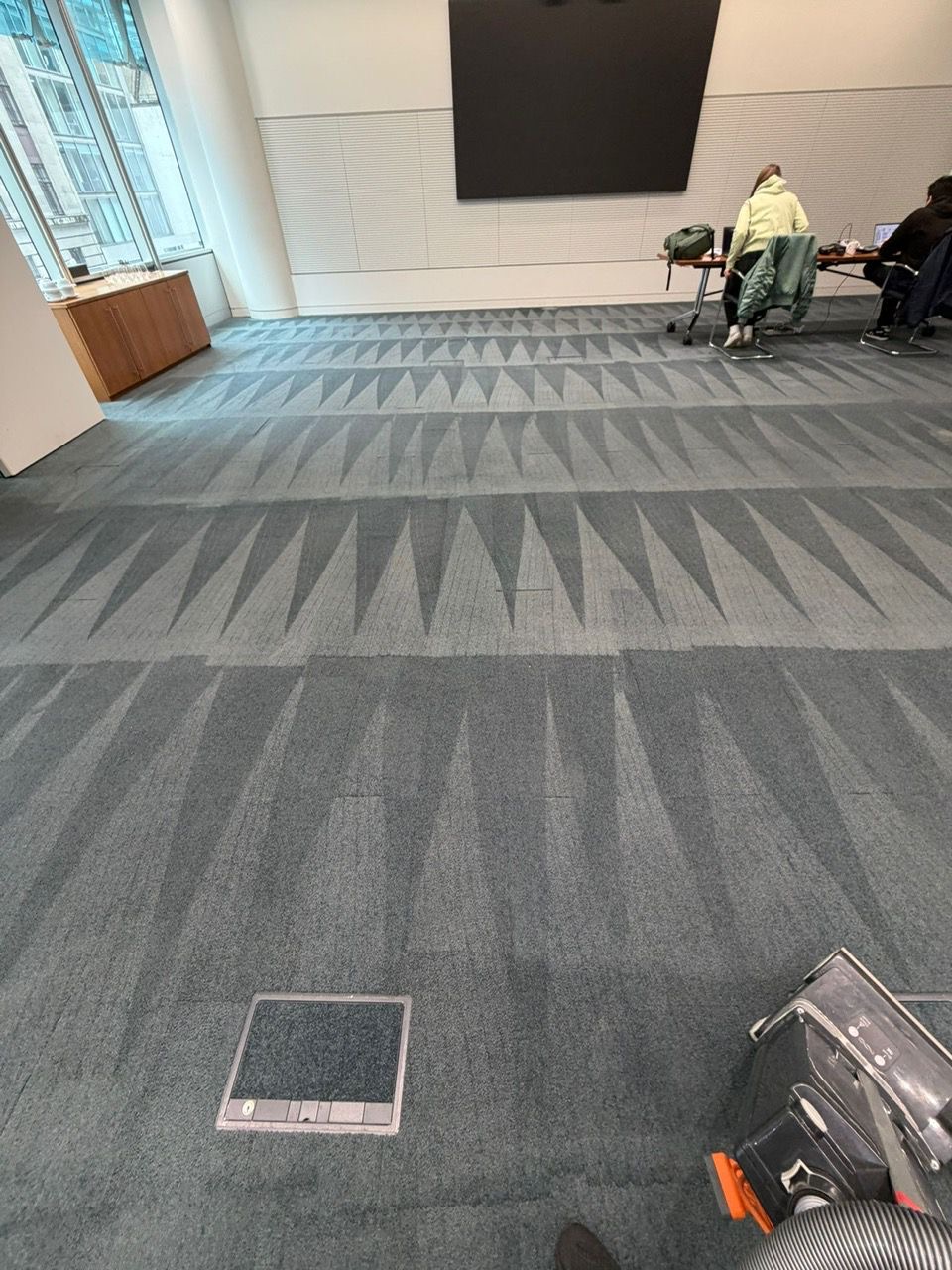 Meeting room carpet tiles joints blended after powerbrushing - Loughton Direct