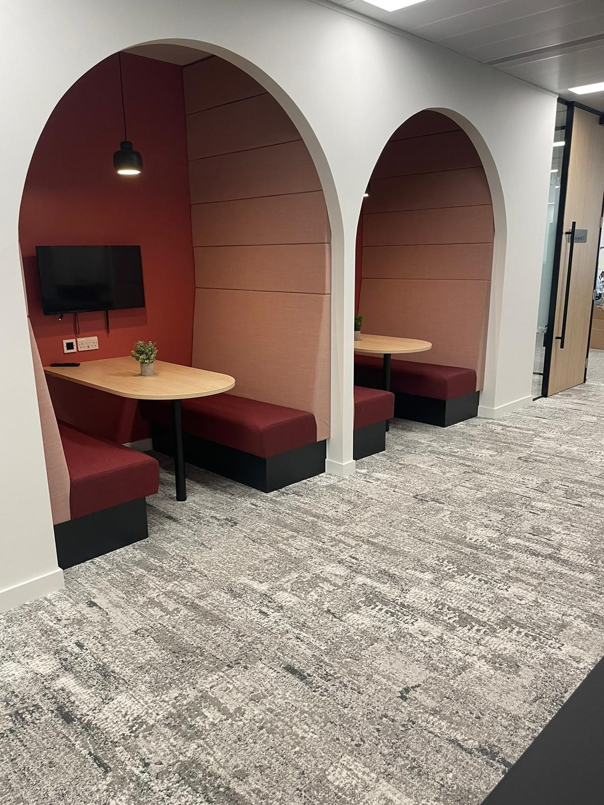 New office flooring featuring Shaw Contract carpet tiles installed in London.