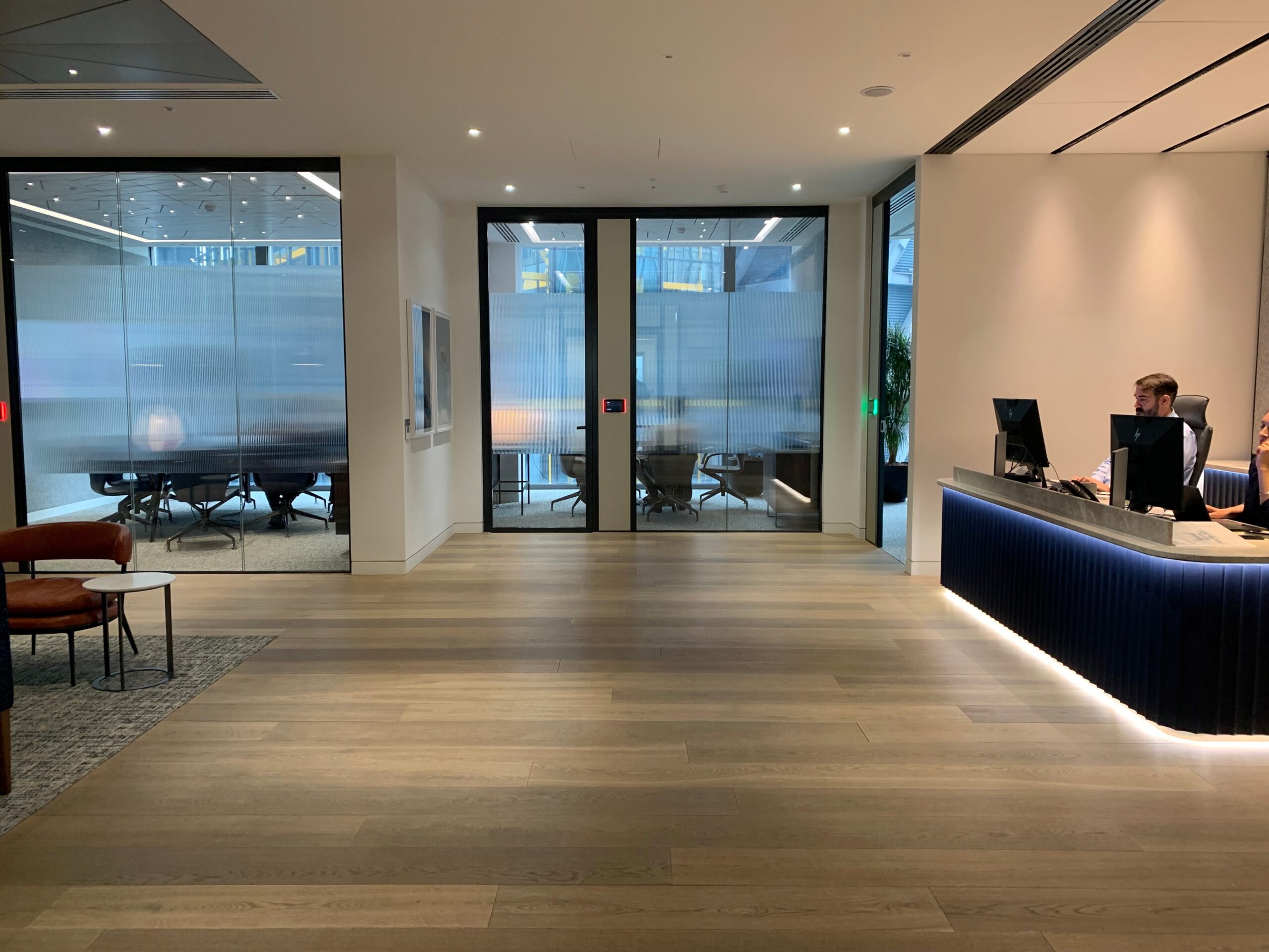 Main Reception timber after clean, oil and buff - Loughton Direct