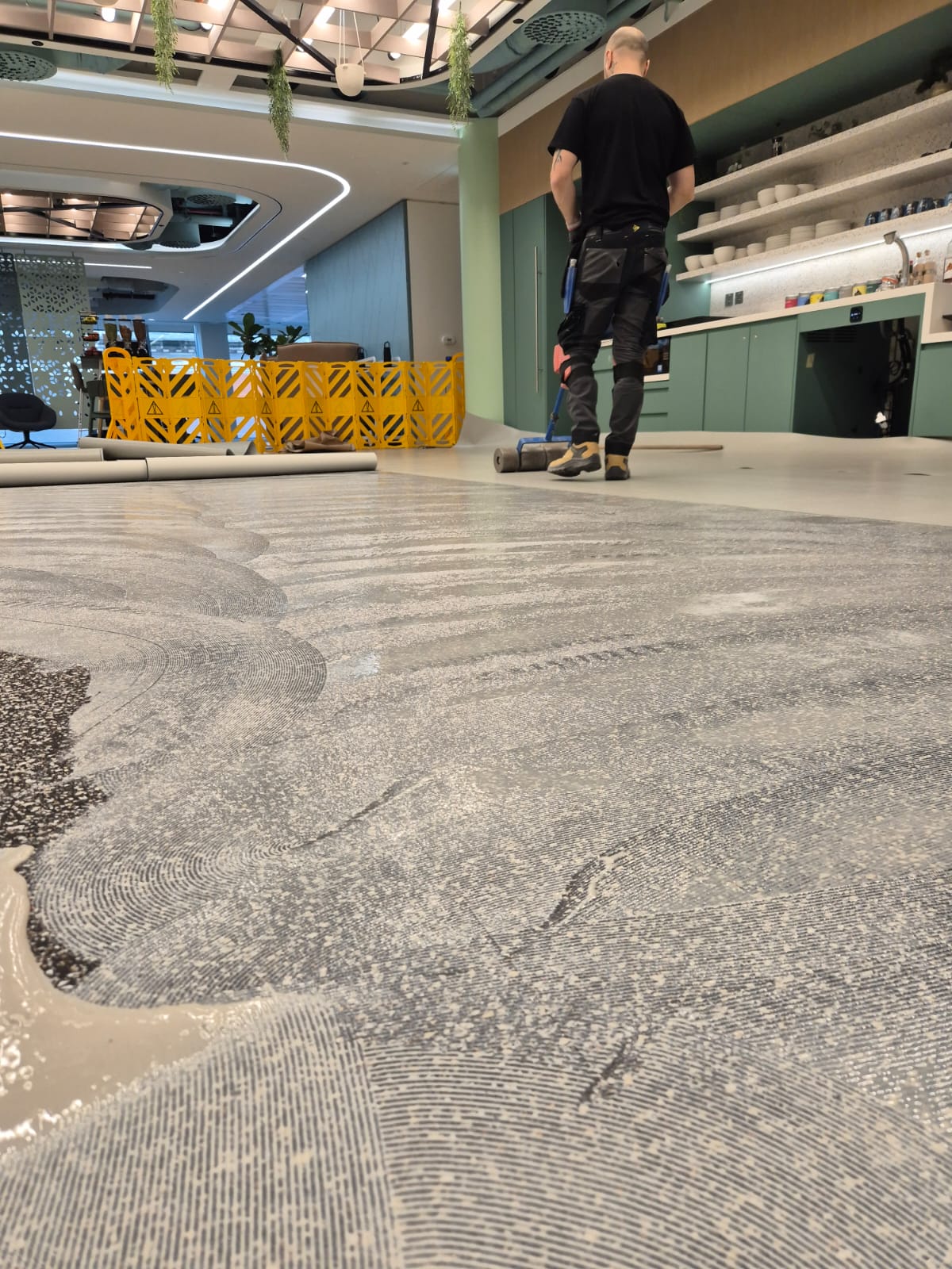 Floor being prepped ready for tea point transformation - Loughton Direct