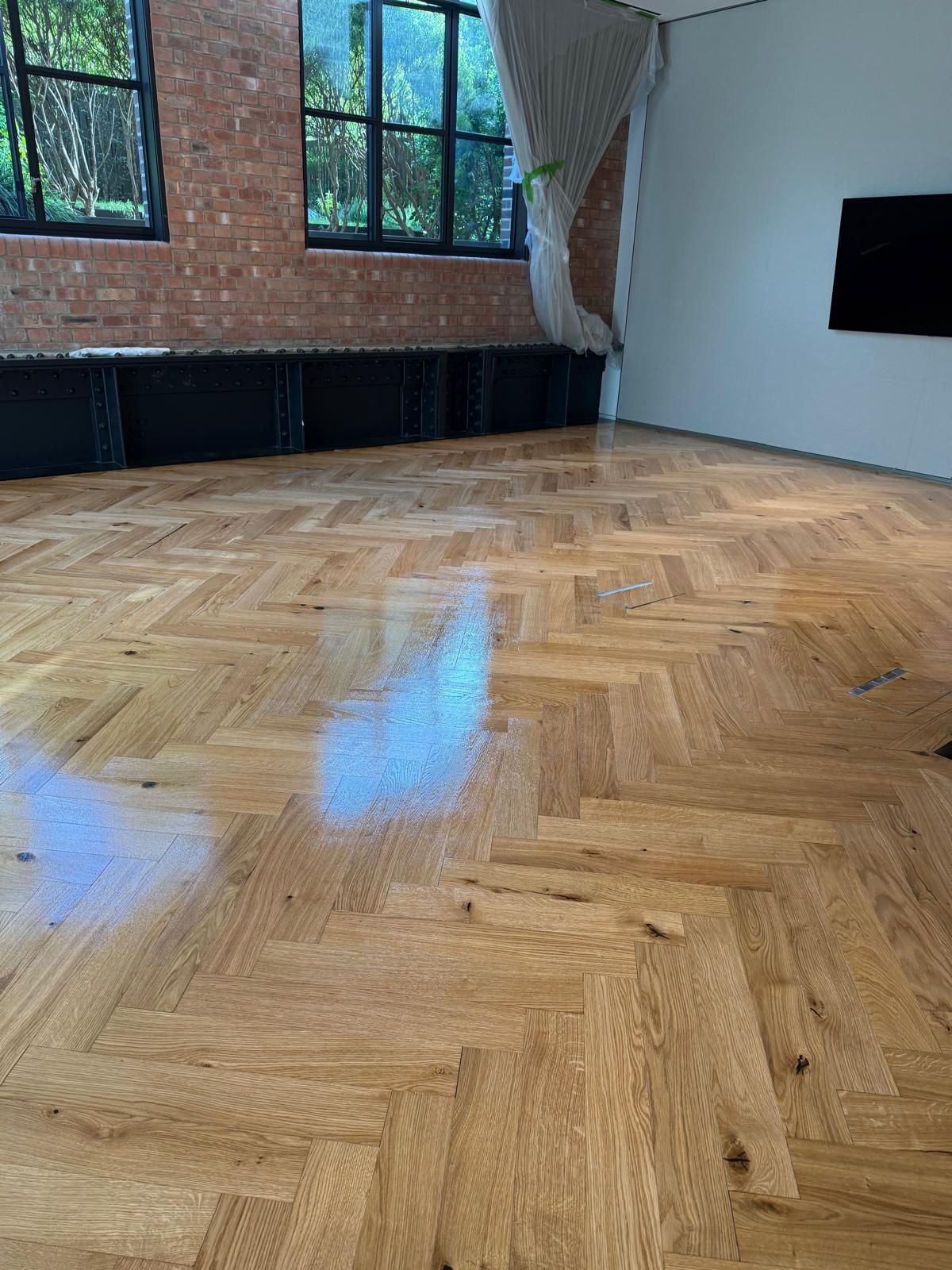 Events space timber floor after oil has been applied - Loughton Direct