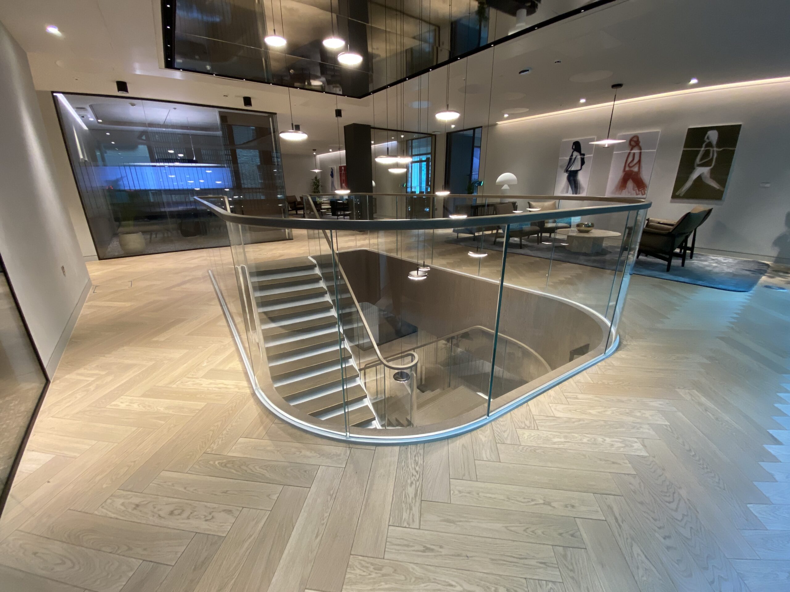 Timber staircase landing sanded and sealed - Loughton Direct